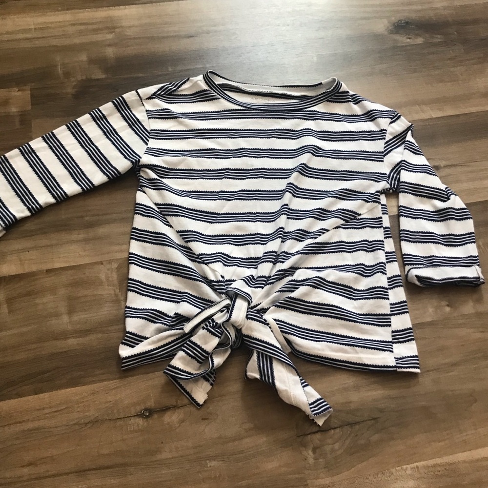 ✮FREE✮ Navy Striped Tie Front Girls Top